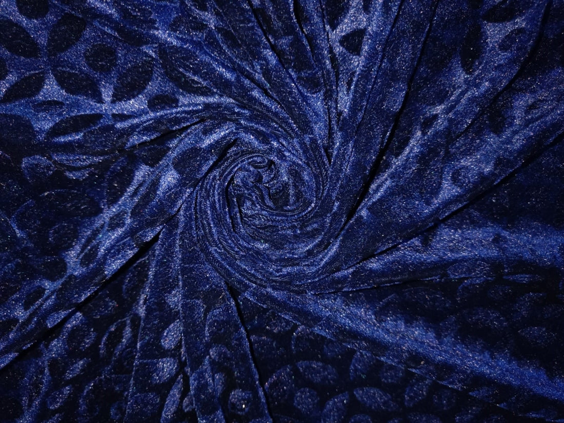 Devore Embossed Viscose Burnout Velvet fabric navy blue 44 wide