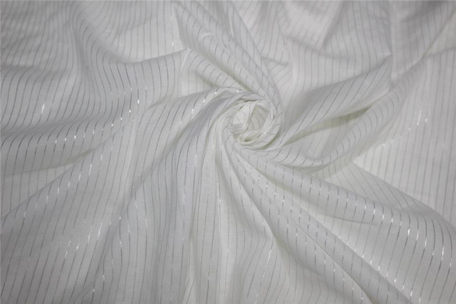 White cotton fabric with Silver color stripe lurex weave 44"