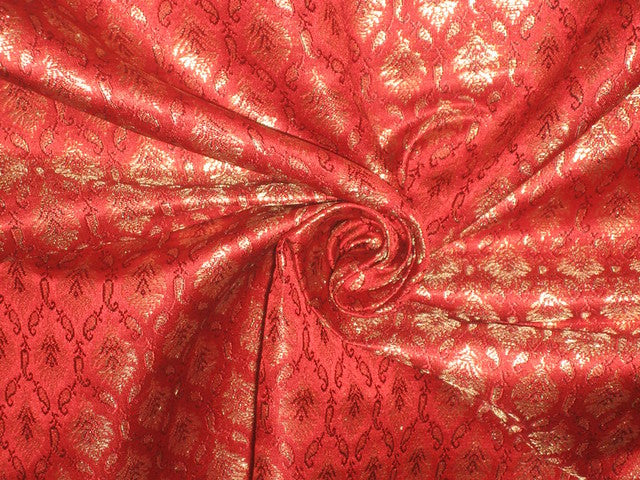 Silk Brocade Fabric Metallic Gold,Bright Red & Black 44 wide BRO1 –