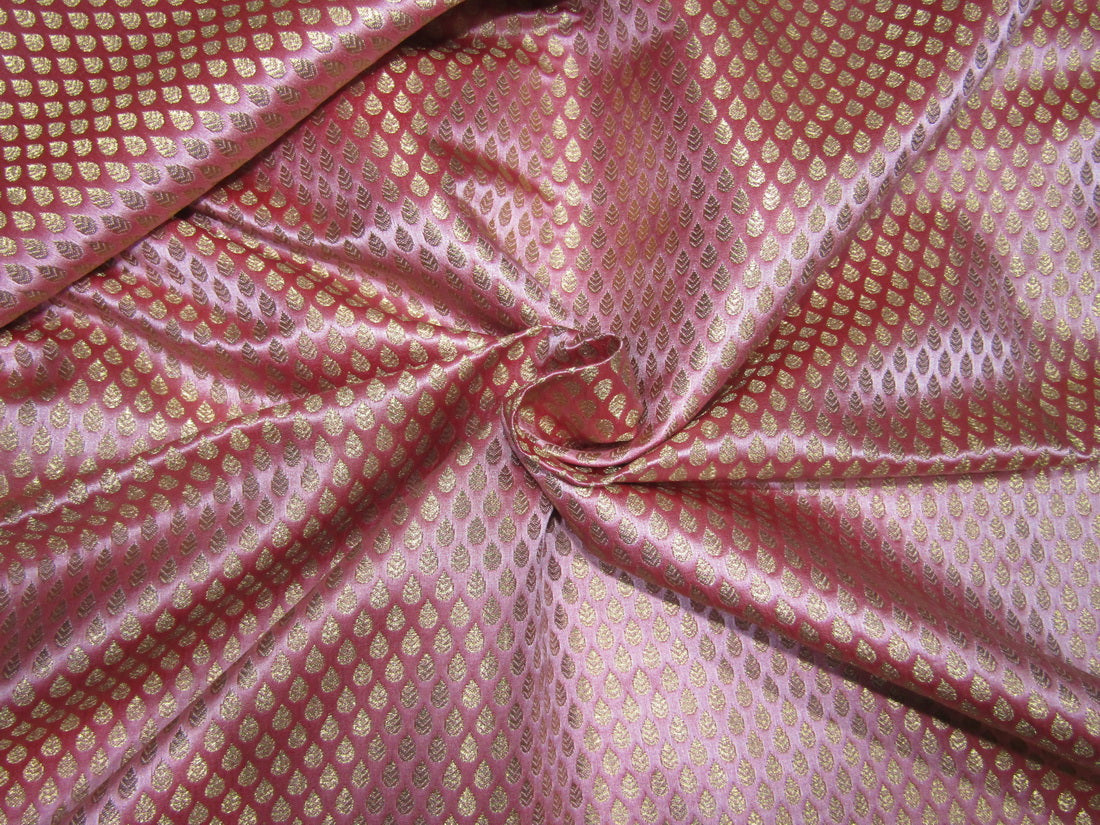 Silk Brocade Fabric Pink X Metallic Gold Motifs Color 44 Wide Bro715[