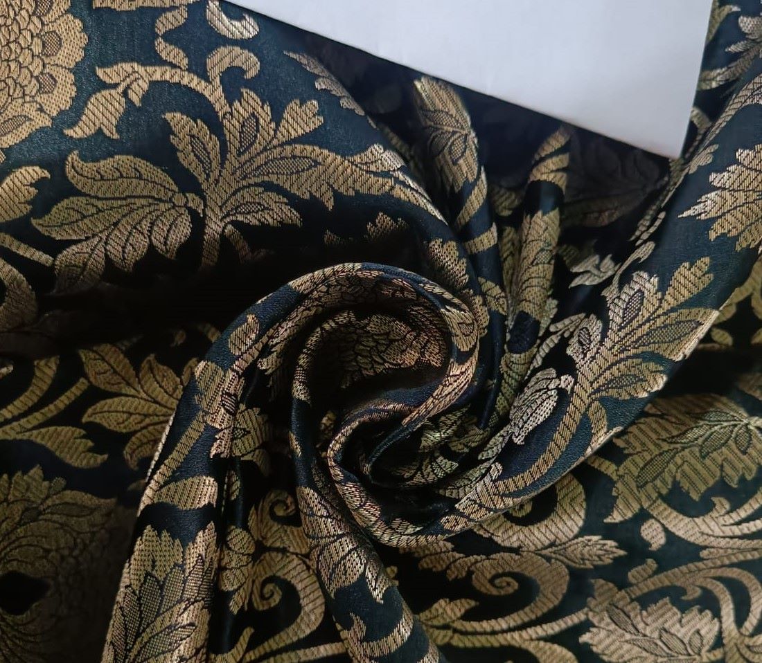 Silk Brocade fabric Black with gold metallic jacquard COLOR 44