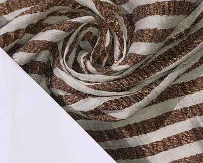 SILK  Crushed MUGA SILK TISSUE STRIPES available in 4 colors crinkle gold x gold stripe/dark ivory x copper/golden cream x silver/silver x gold