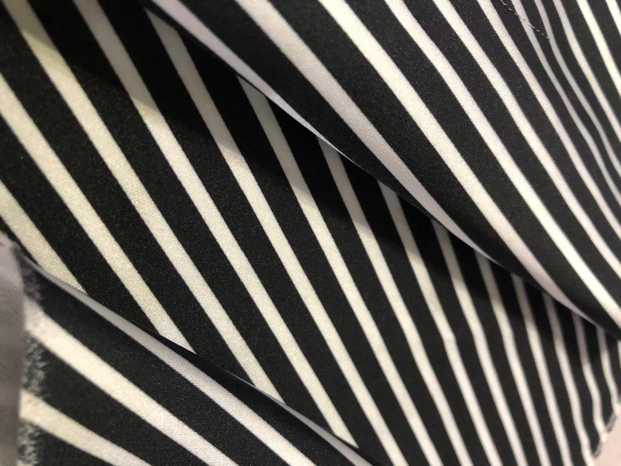 Satin ARMANI fabric print BLACK AND WHITE HORIZONTAL STRIPE 58" wide [16636]