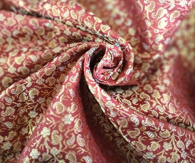 Silk Brocade fabric with subtle metallic gold jacquard paisleys available in 3 colors red , grey and burgandy  BRO989[4/5]