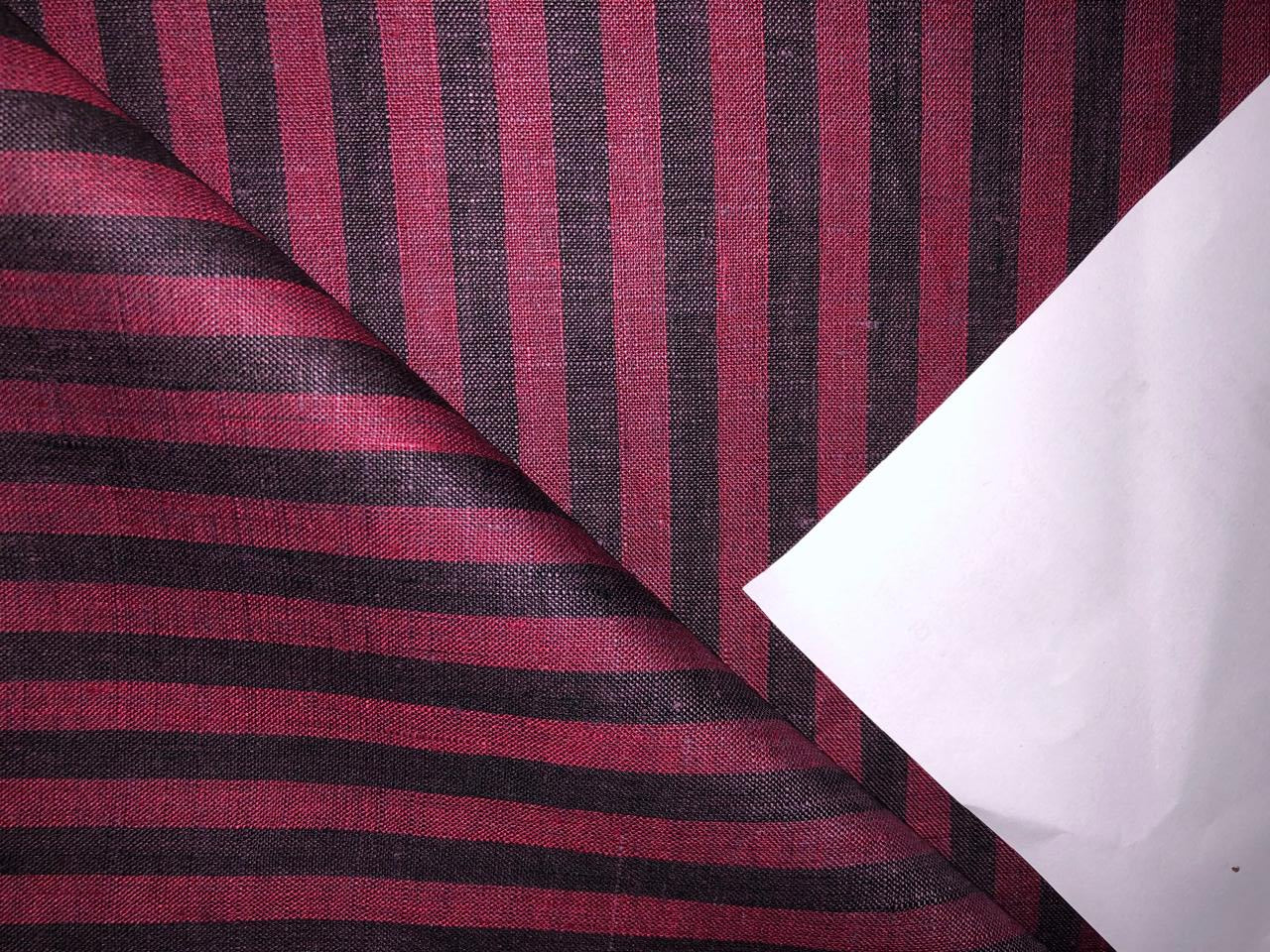 100% Linen stripe 60's Lea Fabric 58" wide available in two colors lilac/ grey and burgundy/black