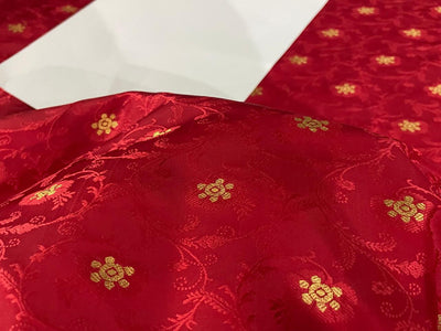 Silk Brocade Fabric  metallic gold jacquard  44"wide available in 2 colors red and watermelon red BRO953[3/4]