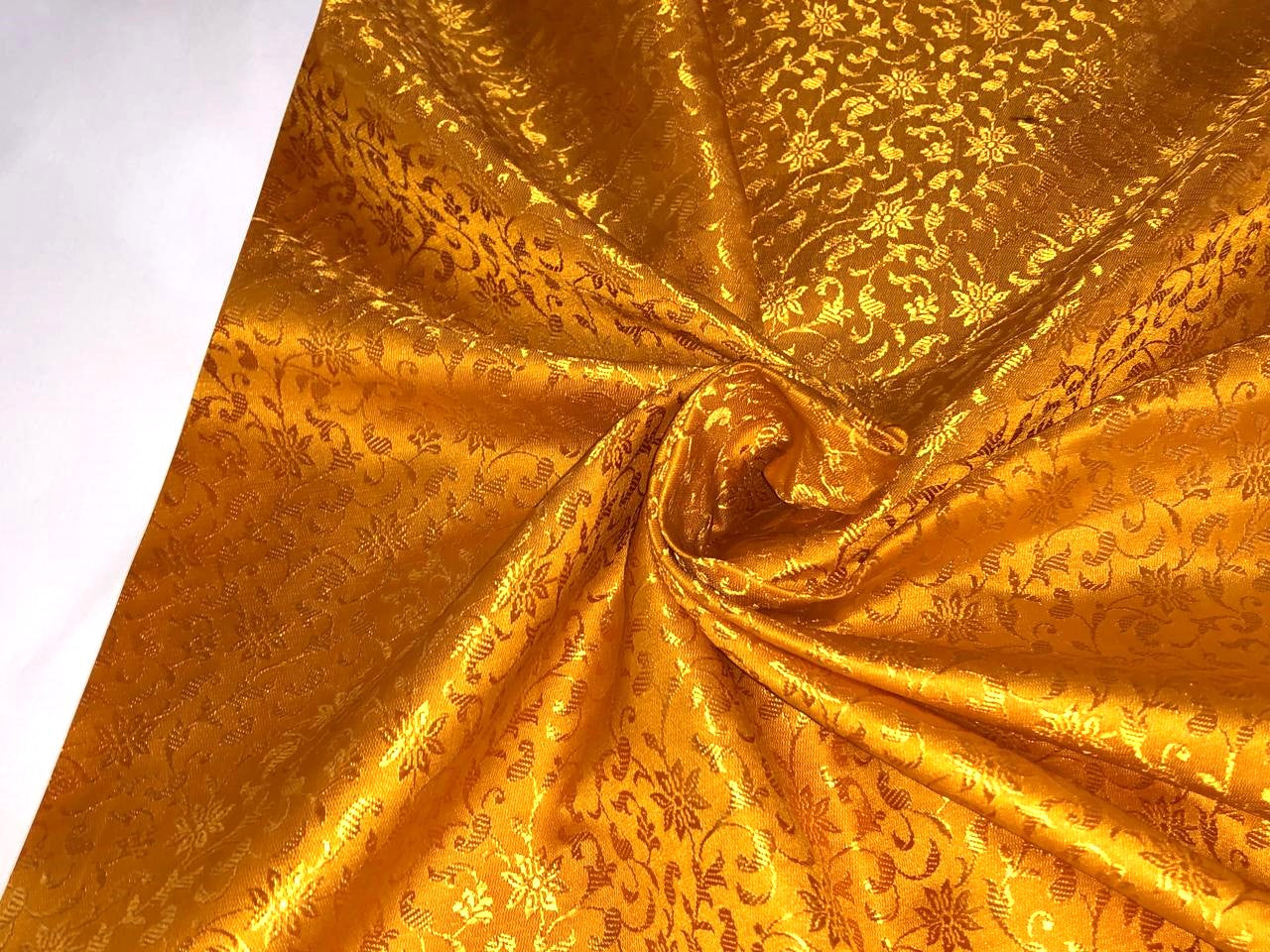 Silk Brocade  fabric~  44" wide FLORAL  jacquard INDIAN YELLOW BRO1001[3]