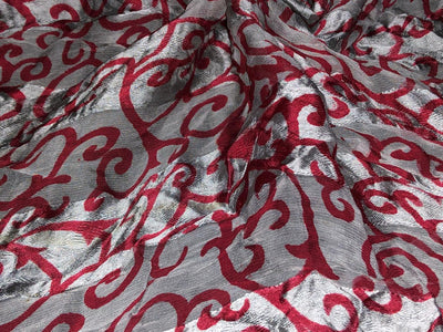 SCARF SILVER GREY WITH RED CURVE PRINT 43"X 39" [16571]