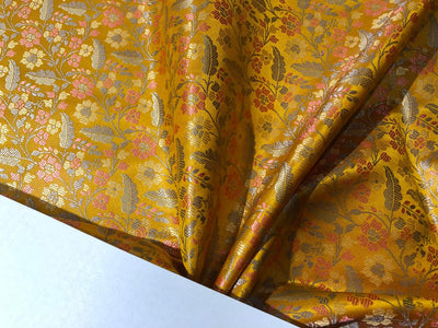 Silk Brocade  fabric~  44" wide FLORAL  jacquard available in 3 colors light olive ,mango and nude beige