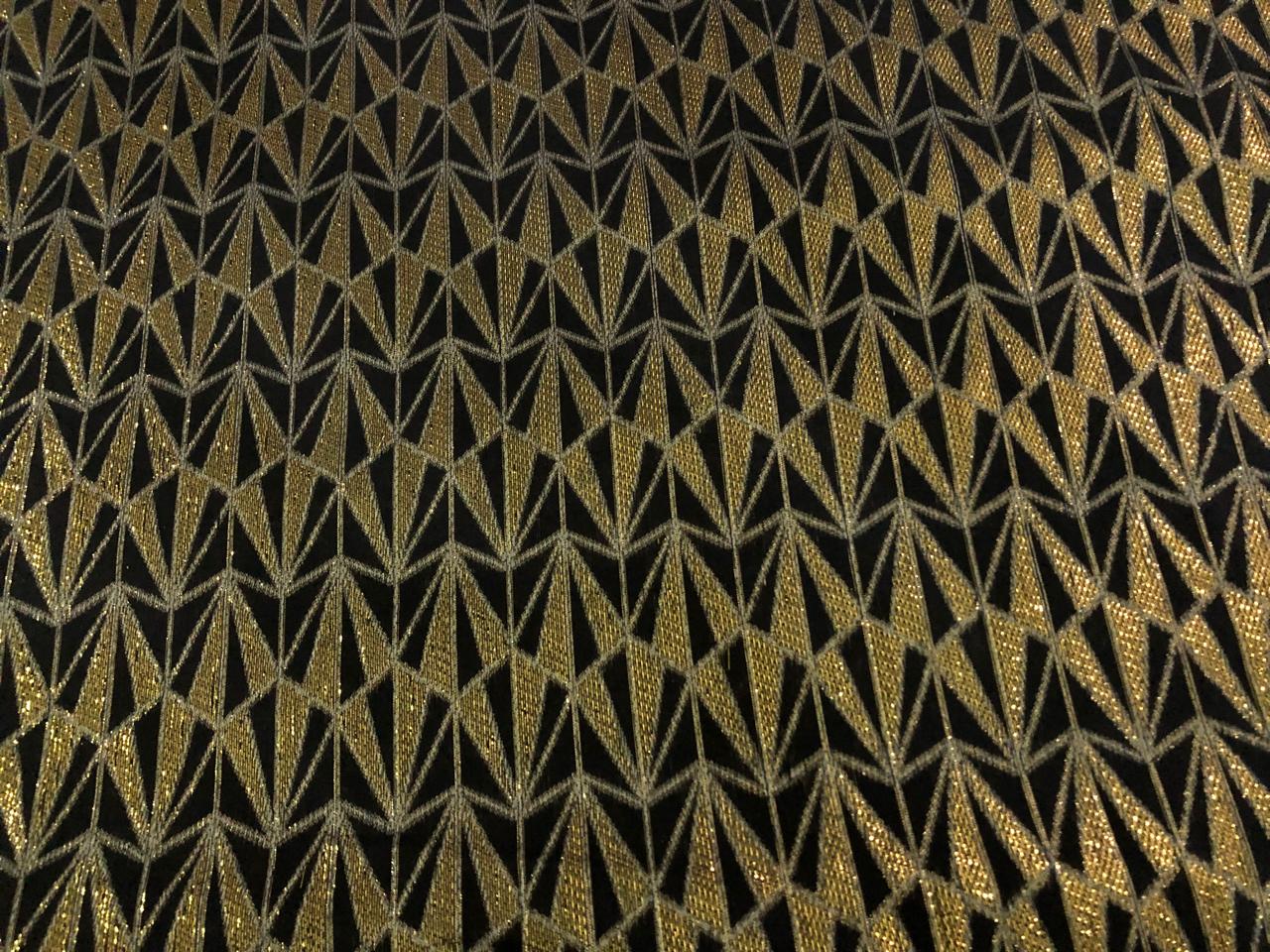 COTTON FABRIC 54" WIDE BLACK WITH GOLD  METALIC LUREX STRIPES [16797]