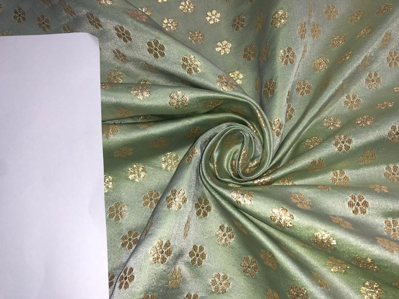 Brocade Fabric with metallic gold small flower motif Jacquard 44" WIDE BRO982 available in 4 colors peach,sea foam,pistachio and silver grey