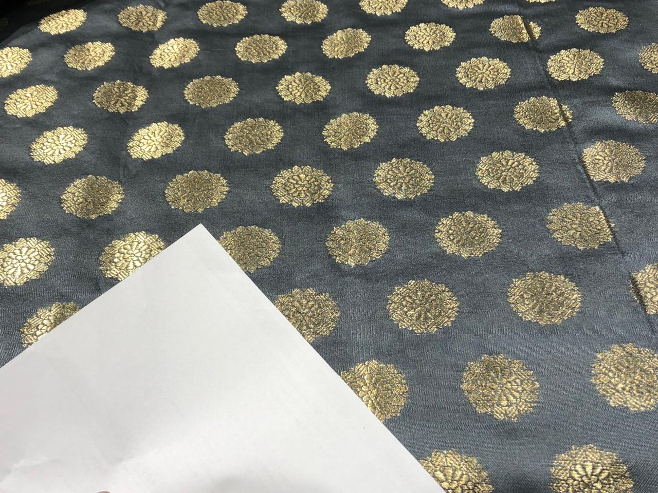 Silk Brocade fabric with Metallic gold motif Jacquard  44" wide available in 3 colors mango , midnight blue and grey