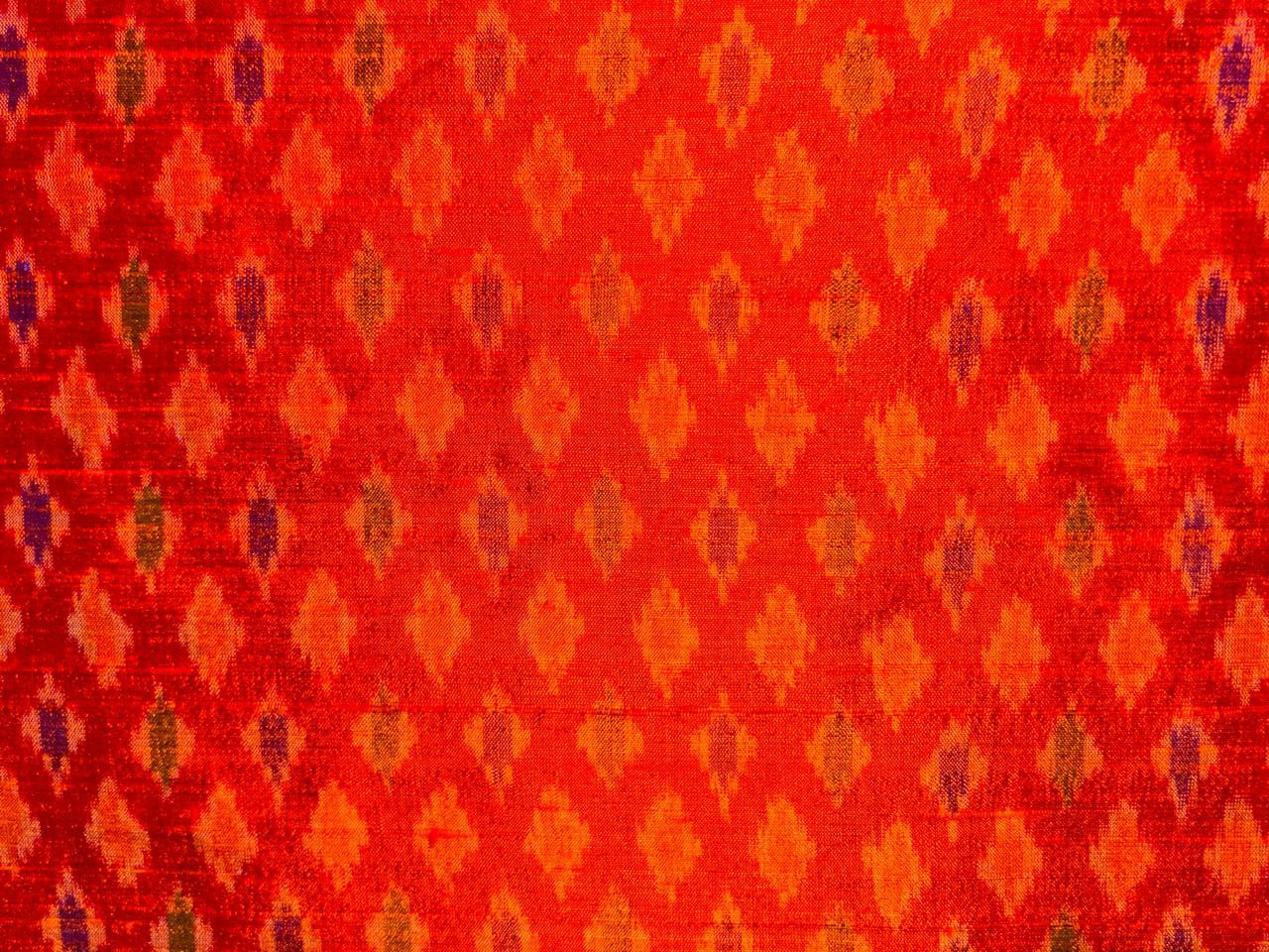 100% pure silk dupion ikat fabric  orange color 44" wide [17177]