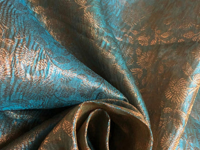 Silk Brocade Tissue Fabric with metallic copper  jacquard available in 2 colors  DUSTY ROSE AND TEAL BRO988[2/3]