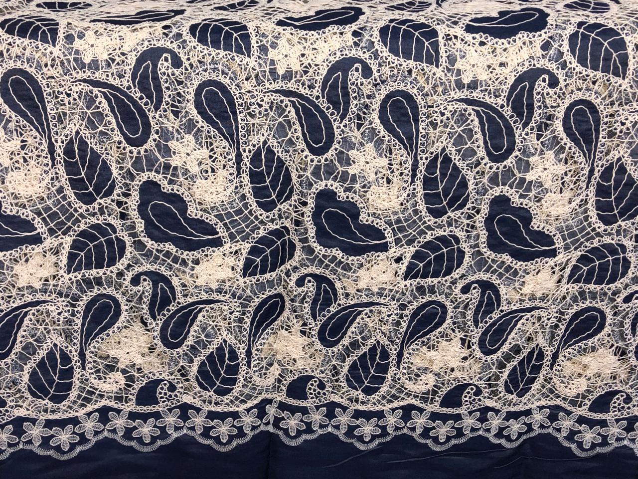 DENIM BLUE COLOR with white LACE [16886]