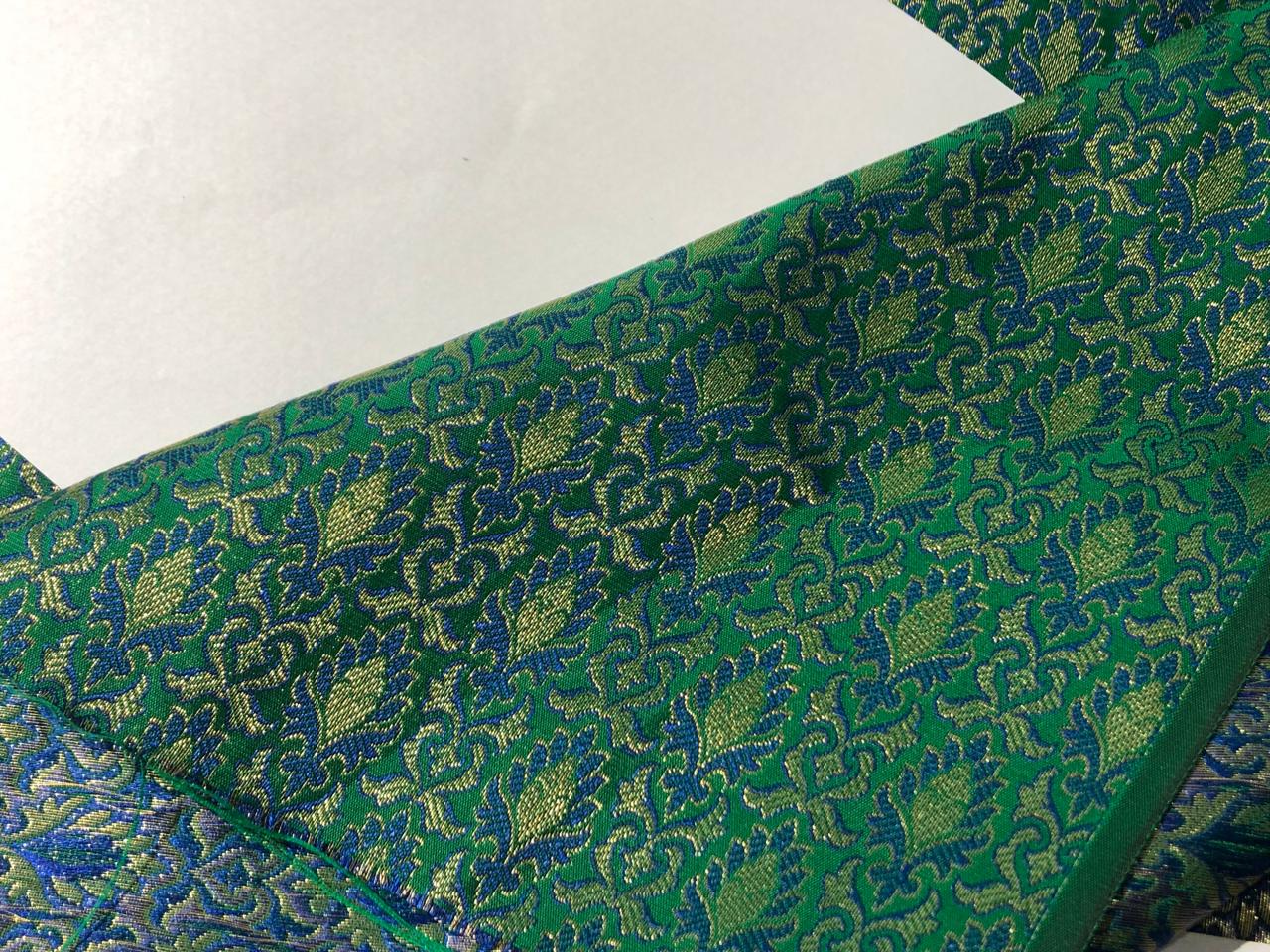 Silk Brocade fabric 44" wide  JACQUARD available in 4 colors green and blue/gold and blue/army green and blue and navy and blue   BRO971