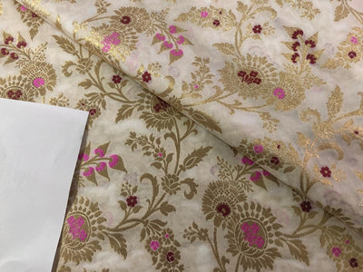 Brocade fabric 44" wide floral metallic jacquard available in 4 colors yellow/burgundy, black and white