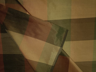 SILK Dupioni FABRIC Shades of Green &amp; Brown Colour plaids DUPC28[2]