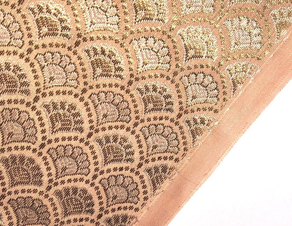 Silk Brocade fabric MOTIF with subtle gold jacquard available in 3 colors dark peach ,pastel peach and ivory BRO992[4/5/6]