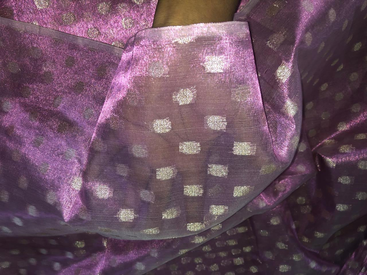 Silk metallic tissue organza fabric PINKISH LAVENDER MOTIF JACQUARD 44 INCHES WIDE available IN MATCHING CRUSH AND SOLID