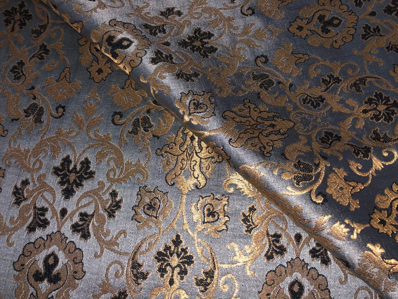 Silk Brocade fabric with  gold jacquard  BRO1018 available in 4 colors gold/lilac/grey and sea blue BRO1018