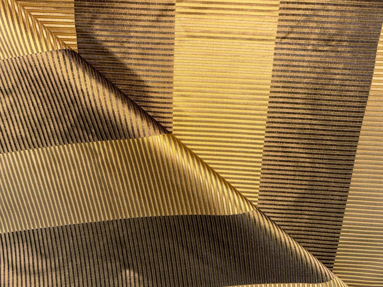 100% SILK TAFFETA FABRIC BROWN, GOLD and BLACK JACQUARD STRIPES TAFNEWS27 (2)