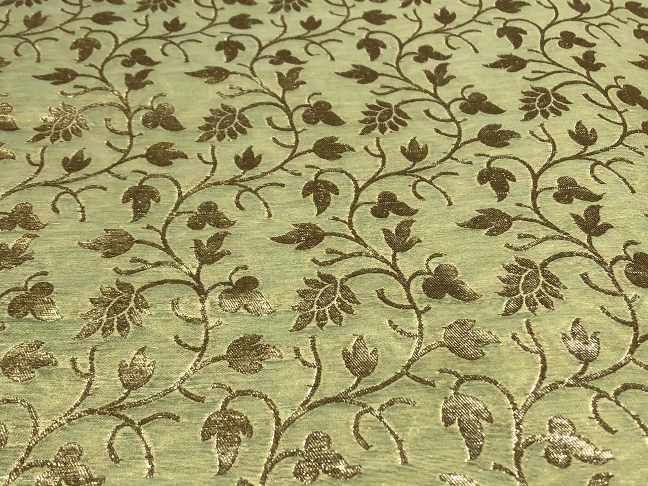 Silk Brocade fabric 44" wide light olive with all over floral gold Jacquard BRO946A[1]