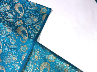 Silk Brocade fabric 44" wide   BLUE  WITH METALIC GOLD PAISLEY FLORAL JACQUARD BRO981[2]