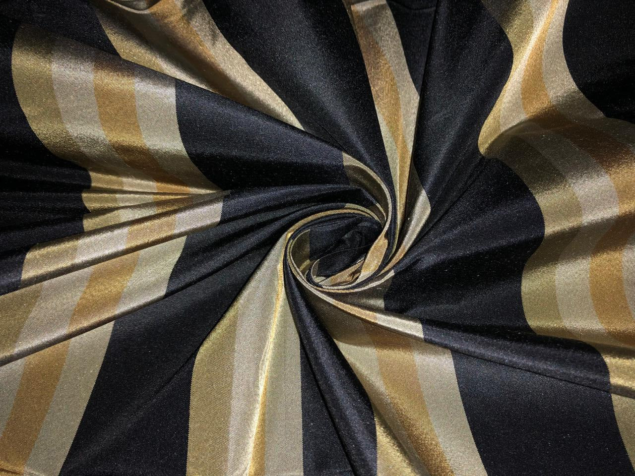 100% Silk Taffeta Fabric BLACK/TAUPE,MUSTARD  Stripes 54" WIDE TAFS163[2]