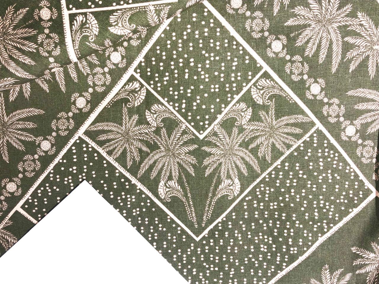 100% Cotton Linen Print olive with nude pink palm trees Fabric 58" wide [16519]