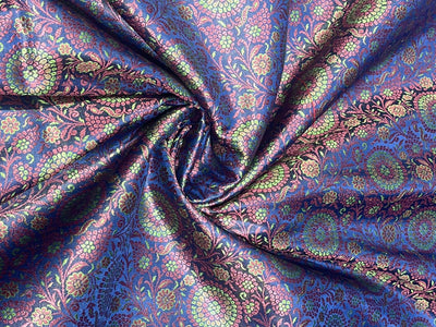 Silk Brocade fabric 44" wide INTRICATE JACQUARD available in 3 colors bright navy ,neon green and candy /golden khaki and candy AND  GOLDEN YELLOW,SALMON PINK AND NEON GREEN BRO960[1/2/3]