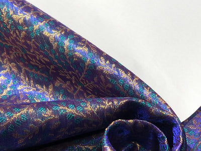 Brocade Fabric VINE Jacquard 3 D EFFECT with metallic gold available in 2 colors purple and blue BRO993[1/2]