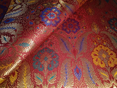 Silk Brocade fabric with RED ,BLUE,PURPLE,YELLOW AND metallic gold  paisley jacquard COLOR 44" WIDE BRO894[8]