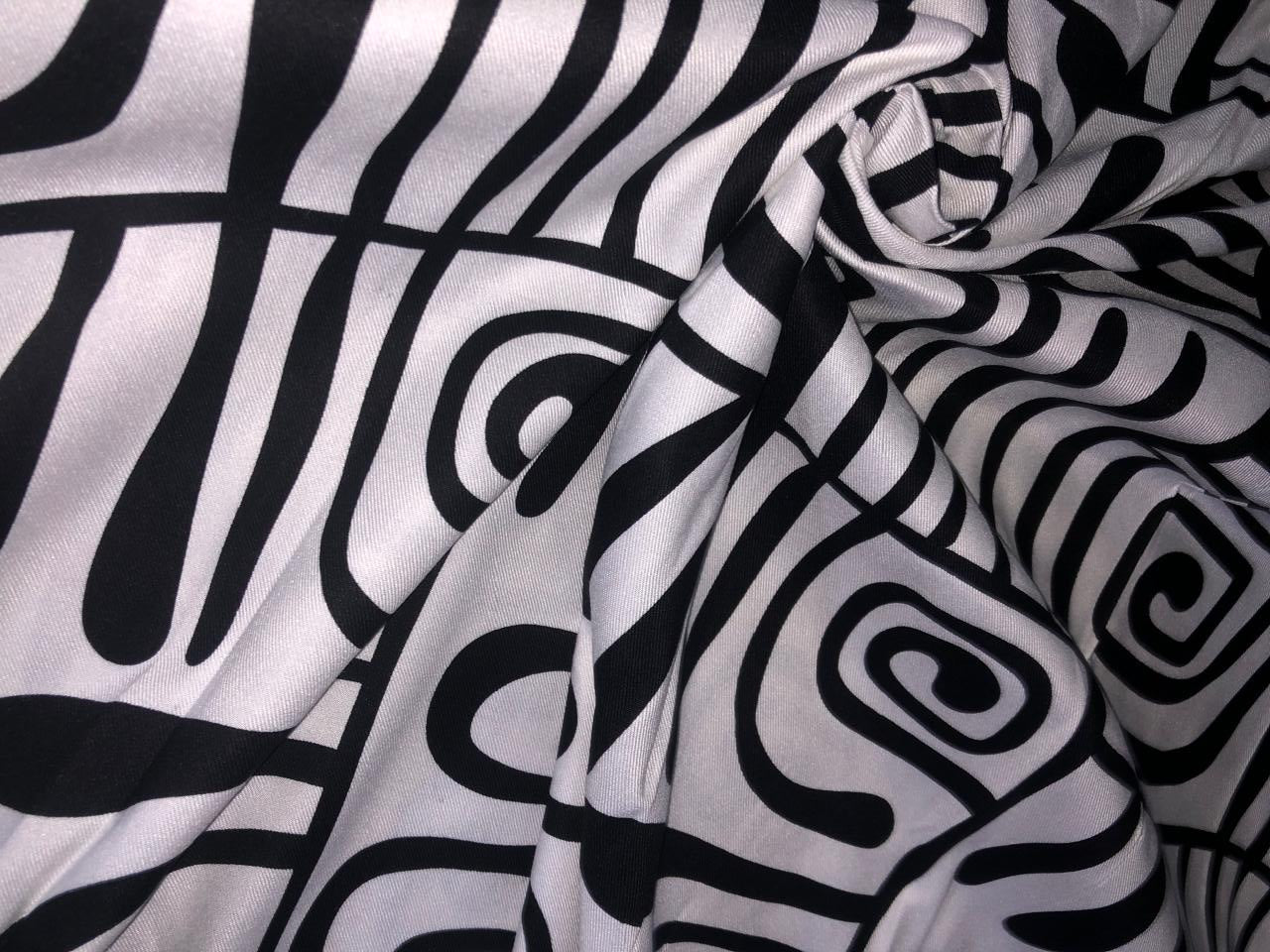 Rayon Twill white and black  abstract Printed fabric 58"wide [[16309]