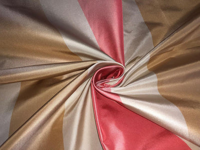 100% SILK TAFFETA fabric stripes beige gold ,Caramel gold AND salmon pink , TAFS163[5] 54&quot; wide