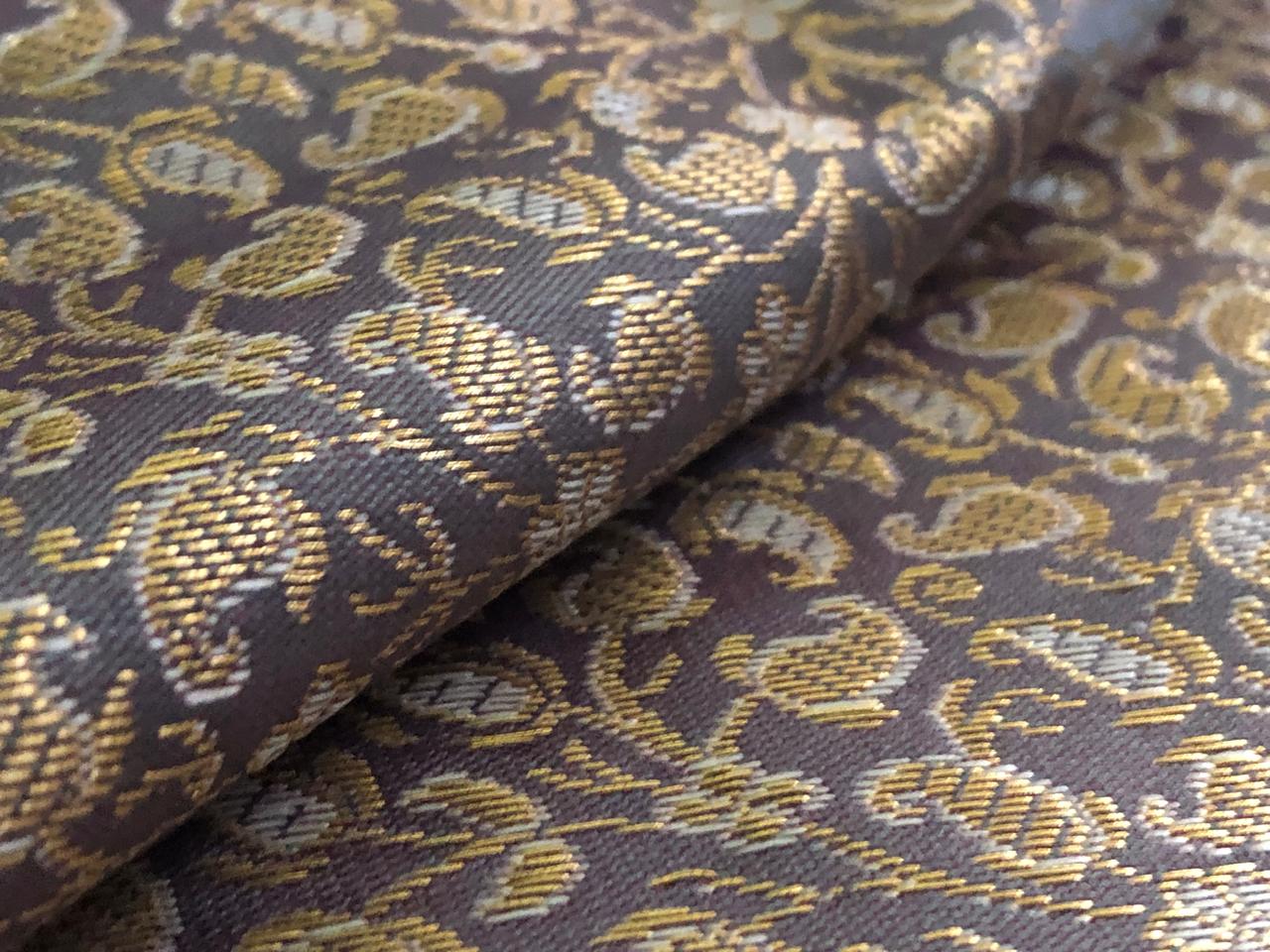 Silk Brocade fabric with subtle metallic gold jacquard paisleys available in 3 colors red , grey and burgandy  BRO989[4/5]