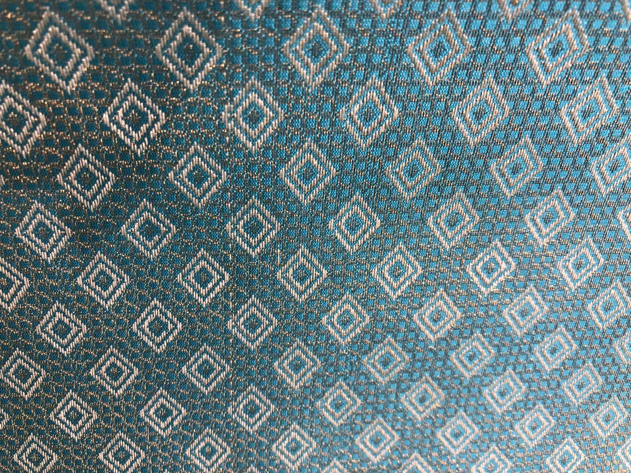 Silk Brocade SEA BLUE diamond motifs with subtle metallic jacquard BRO986[4]