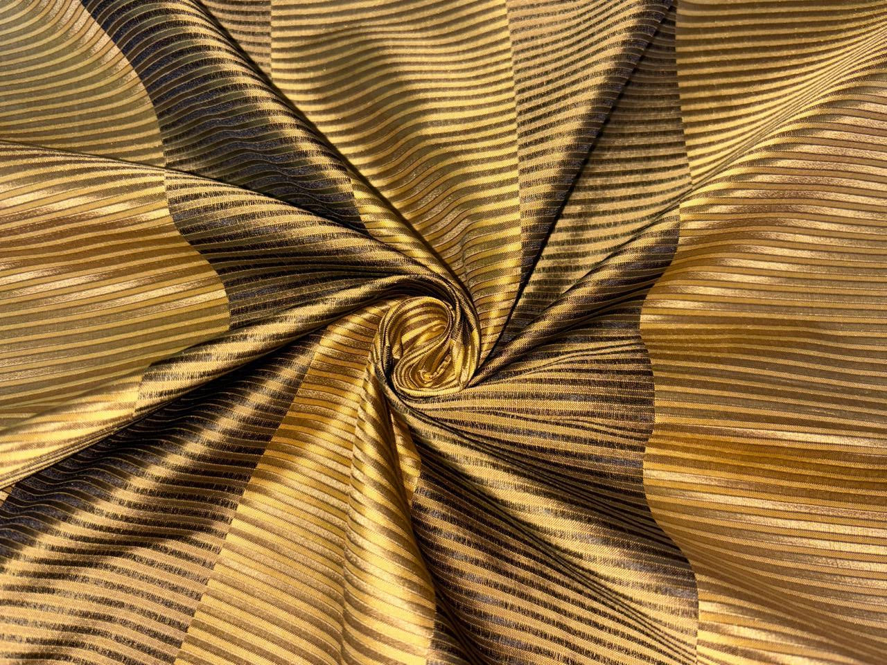 100% SILK TAFFETA FABRIC BROWN, GOLD and BLACK JACQUARD STRIPES TAFNEWS27 (2)