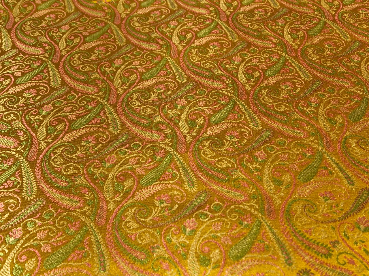 Silk Brocade fabric 44" wide paisley Jacquard available in 3 colors MANGO YELLOW /PINK AND ROYAL BLUE BRO941