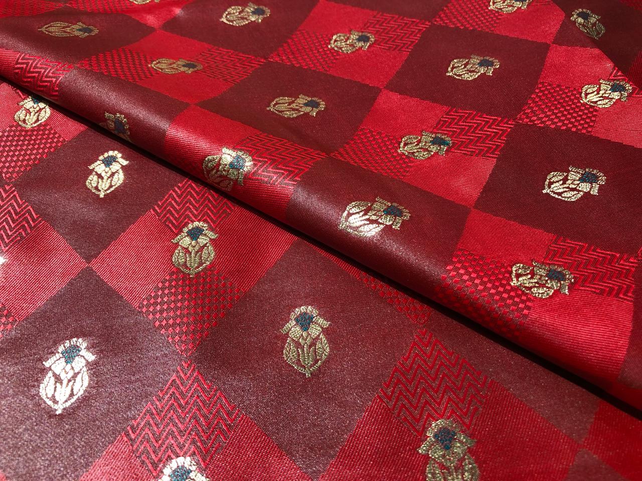 Silk Brocade  fabric~ satin 44" wide   jacquard BRO1003 available in 4 colors teal,pink,red and burgandy brown