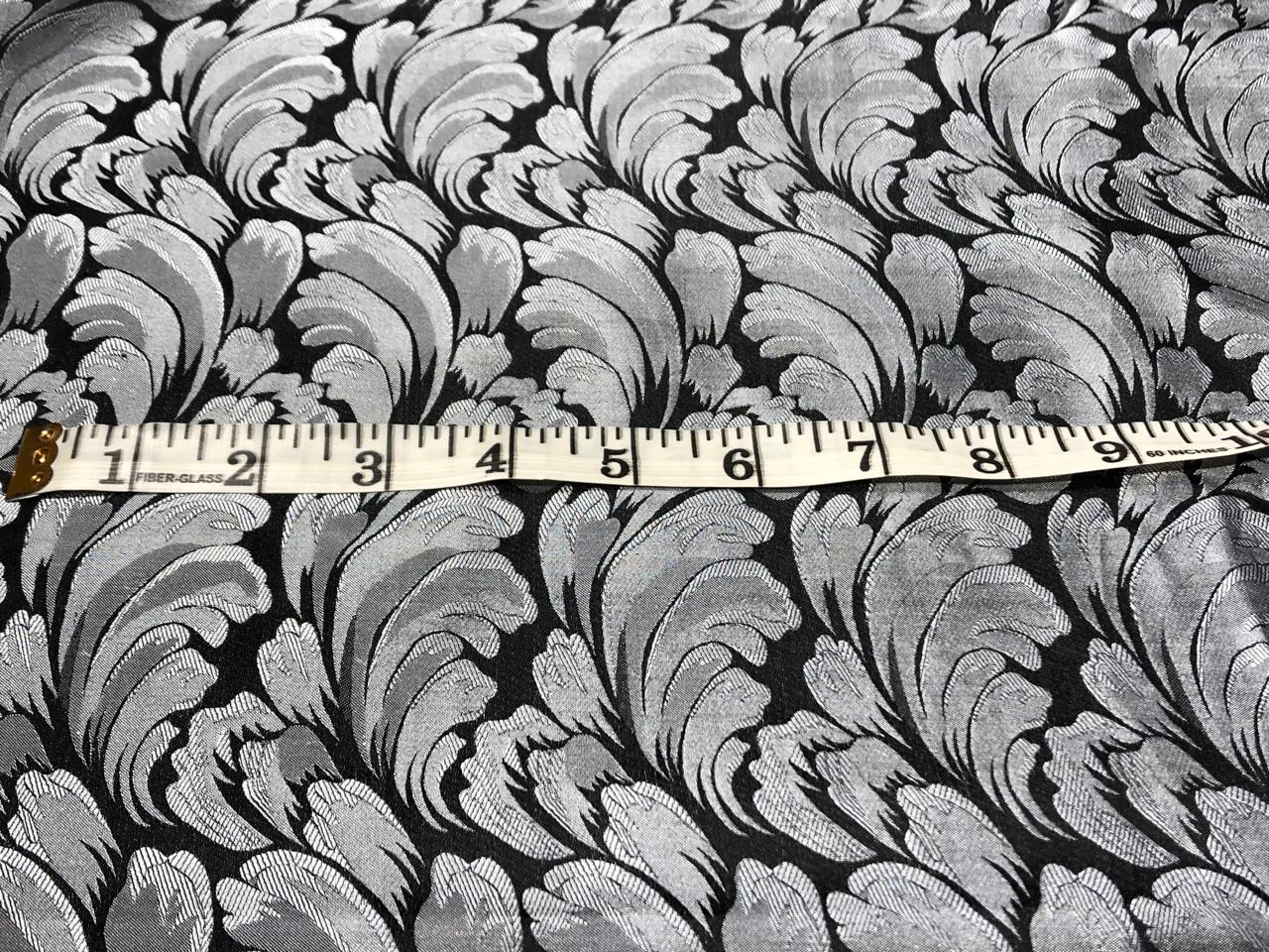 100% Silk Taffeta Jacquard Fabric BLACK AND SILVER   jacquard  TAFJACNEW12 [16157]