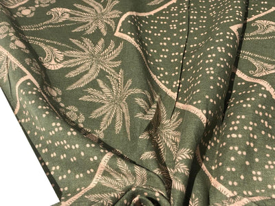 100% Cotton Linen Print olive with nude pink palm trees Fabric 58" wide [16519]