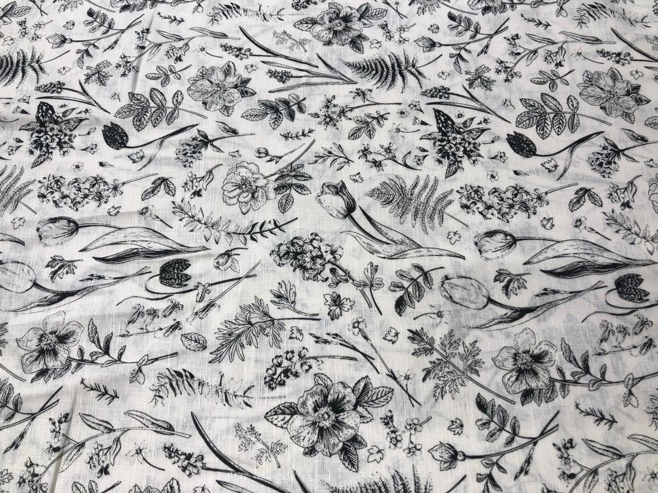 100% linen  digital print fabric 44" wide available in 4 PRINTS CREAM ABSTRACT WITH SEA GREENS,GREENY GREY FLORAL,ELEPHANT AND BLACK AND CREAMK FLORAL