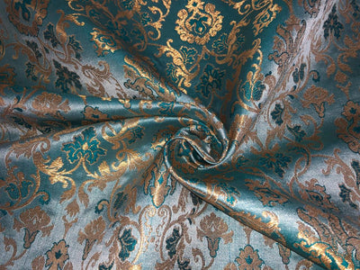 Silk Brocade fabric with  gold jacquard  BRO1018 available in 4 colors gold/lilac/grey and sea blue BRO1018