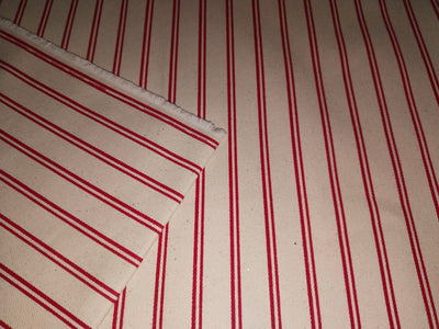 Cotton Denim Fabric ecru and red stripes 58" wide [16078]