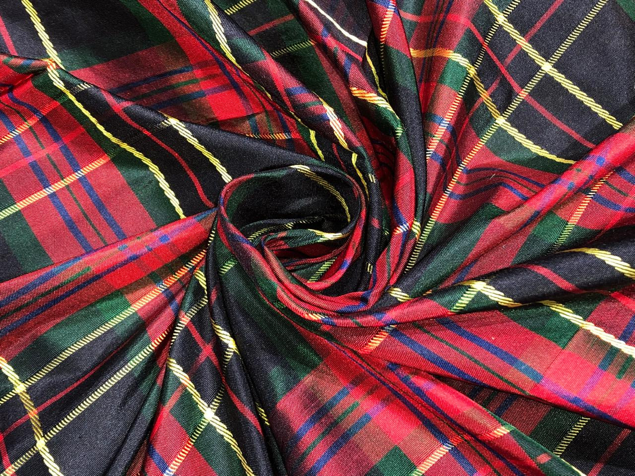 100% silk Dupion RED ,GREEN, NAVY and  YELLOW   Plaids fabric 54" wide DUPNEWC26[2]