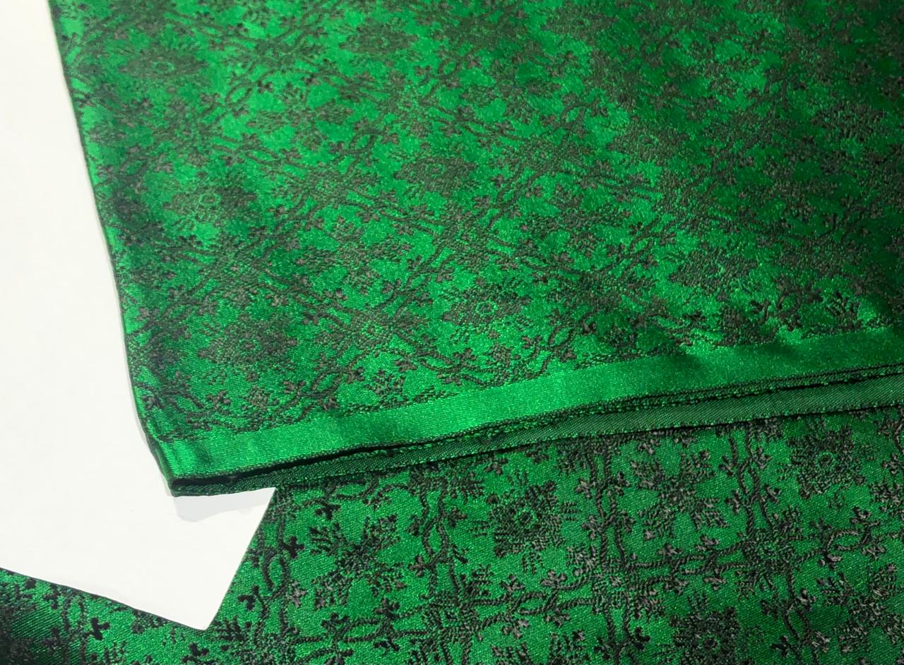 Silk Brocade Fabric Green X  Black color Vestment Design 44" wide BRO213[5]