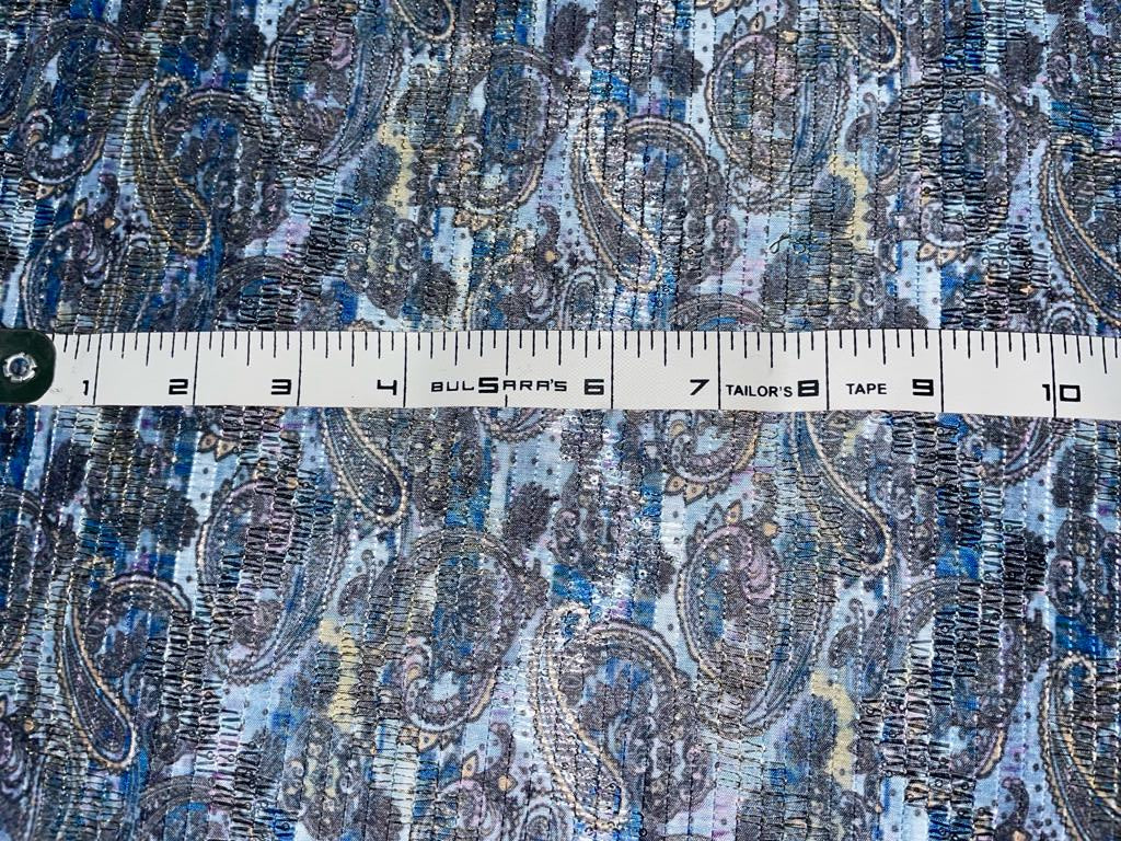 Silk Brocade fabric shaded paisley in blue/grey/peach/pink color 44" wide BRO902[5]