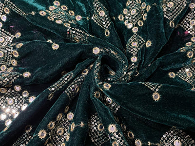 Micro Velvet Fabric Embroidered 44" wide available in 2 colors emerald green and brown