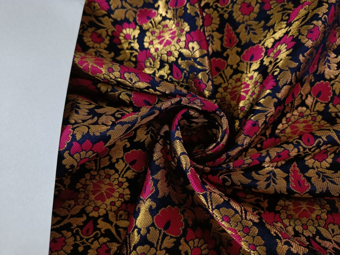 Silk Brocade fabric 44" wide BRO878 available in 5 colours [Mango/ Red , Emerald Green / Red ; Black/ Red ;Red/ Pink ; Navy /Pink AND METALIC GOLD